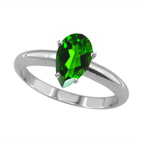 1 Carat Pear Chrome Diopside Ring in Sterling Silver