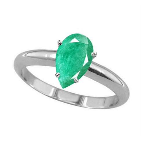 1 Carat Pear Emerald Ring in Sterling Silver