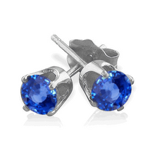 Load image into Gallery viewer, 1 Carats Blue Sapphire Earrings in 14k White or Yellow Gold
