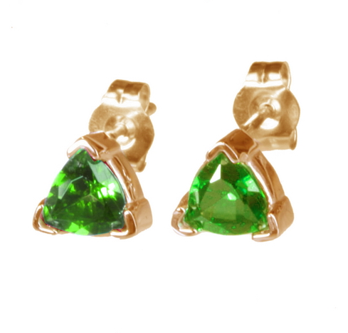 1 Carats Trillion Chrome Diopside Earrings in 14k White and Yellow Gold
