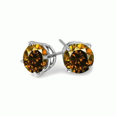 1 Ct Twt Cognac Diamond Stud Earrings in Sterling Silver