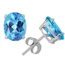 Load image into Gallery viewer, 2 Ct Twt Swiss Blue Topaz Earrings in 14k White or Yellow Gold
