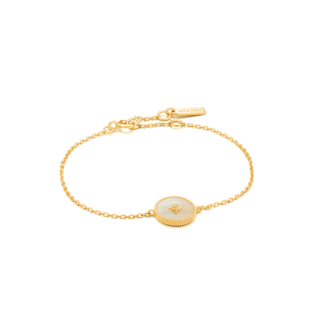 Gold Mother Of Pearl Emblem Bracelet