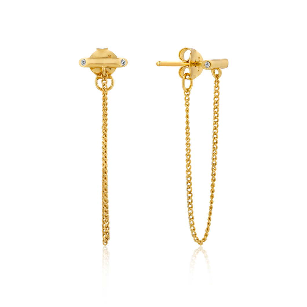 Gold Shimmer Chain Stud Earrings