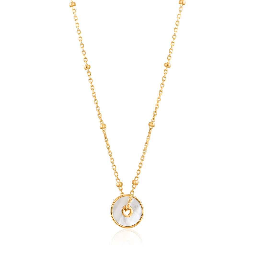 Gold Mother Of Pearl Disc Necklace